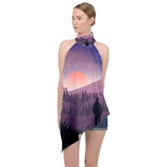 Dusk Sunset Dawn Sky Evening Halter Asymmetric Satin Top