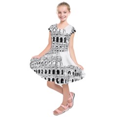 Line Art Architecture Kids  Short Sleeve Dress by Sudhe