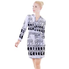 Line Art Architecture Button Long Sleeve Dress