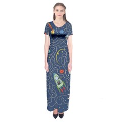 Cat Cosmos Cosmonaut Rocket Short Sleeve Maxi Dress by Sudhe