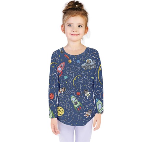 Cat Cosmos Cosmonaut Rocket Kids  Long Sleeve Tee by Sudhe