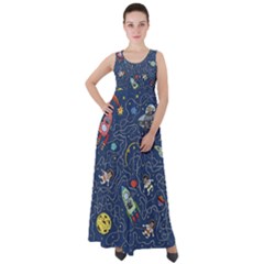 Cat Cosmos Cosmonaut Rocket Empire Waist Velour Maxi Dress