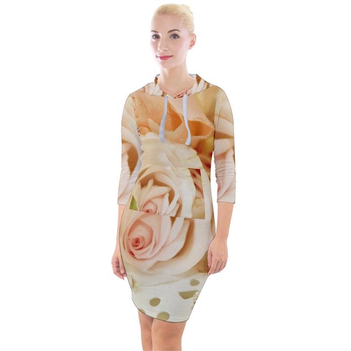 Roses Plate Romantic Blossom Bloom Quarter Sleeve Hood Bodycon Dress