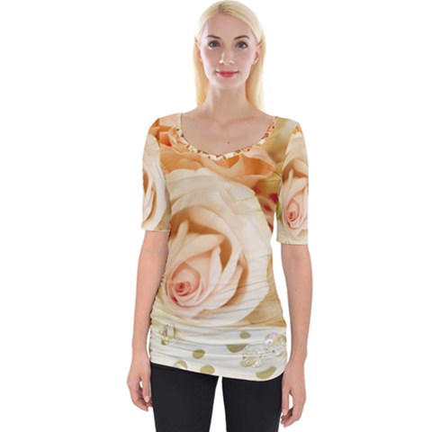 Roses Plate Romantic Blossom Bloom Wide Neckline Tee by Sudhe