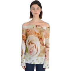 Roses Plate Romantic Blossom Bloom Off Shoulder Long Sleeve Top