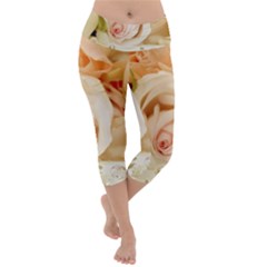 Roses Plate Romantic Blossom Bloom Lightweight Velour Capri Yoga Leggings by Sudhe