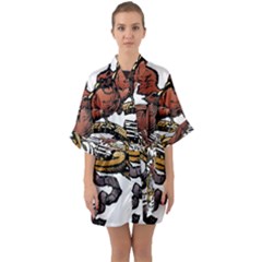 Transparent Background Bird Quarter Sleeve Kimono Robe by Sudhe