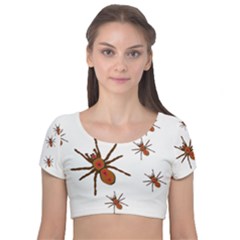 Nature Insect Natural Wildlife Velvet Short Sleeve Crop Top  by Sudhe