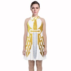 Knife Revenge Emblem Bird Eagle Velvet Halter Neckline Dress  by Sudhe