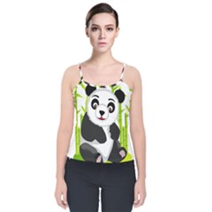 Giant Panda Bear Velvet Spaghetti Strap Top by Sudhe