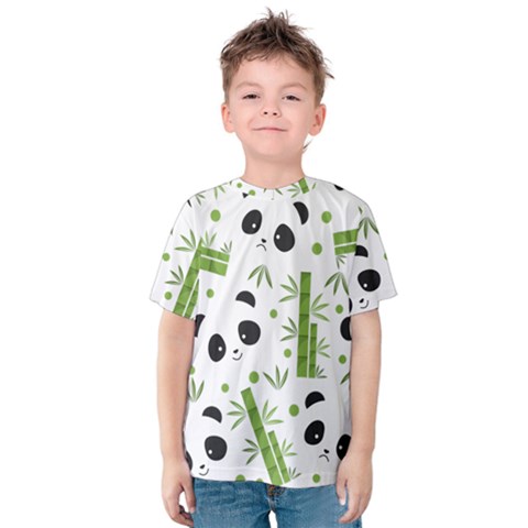 Giant Panda Bear Bamboo Icon Green Bamboo Kids  Cotton Tee by Sudhe