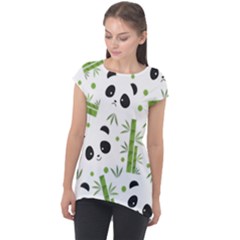 Giant Panda Bear Bamboo Icon Green Bamboo Cap Sleeve High Low Top