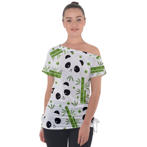 Giant Panda Bear Bamboo Icon Green Bamboo Tie-up Tee by Sudhe