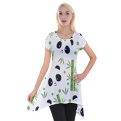 Giant Panda Bear Bamboo Icon Green Bamboo Short Sleeve Side Drop Tunic by Sudhe