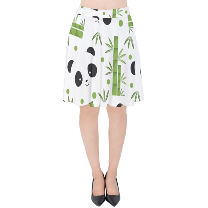 Giant Panda Bear Bamboo Icon Green Bamboo Velvet High Waist Skirt