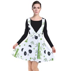 Giant Panda Bear Bamboo Icon Green Bamboo Plunge Pinafore Dress by Sudhe