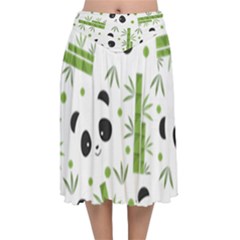 Giant Panda Bear Bamboo Icon Green Bamboo Velvet Flared Midi Skirt by Sudhe