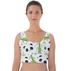 Giant Panda Bear Bamboo Icon Green Bamboo Velvet Crop Top by Sudhe