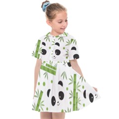 Giant Panda Bear Bamboo Icon Green Bamboo Kids  Sailor Dress by Sudhe