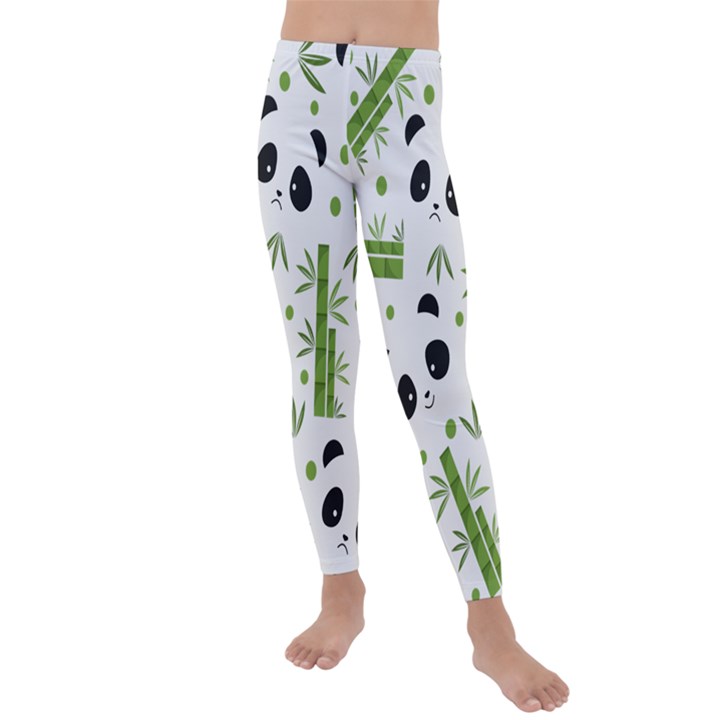 Giant Panda Bear Bamboo Icon Green Bamboo Kids  Lightweight Velour Leggings