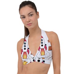 Rocket Cartoon Halter Plunge Bikini Top by Sudhe