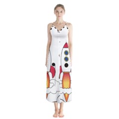 Rocket Cartoon Button Up Chiffon Maxi Dress by Sudhe