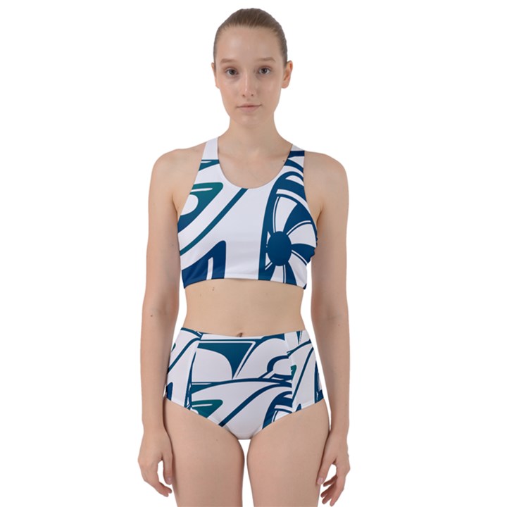 Blue Vector Car Racer Back Bikini Set