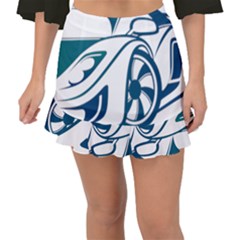 Blue Vector Car Fishtail Mini Chiffon Skirt by Sudhe