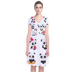 Giant Panda Bear Cuteness Short Sleeve Front Wrap Dress by Sudhe