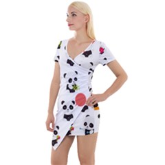 Giant Panda Bear Cuteness Short Sleeve Asymmetric Mini Dress by Sudhe