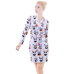 Giant Panda Bear Cuteness Button Long Sleeve Dress by Sudhe