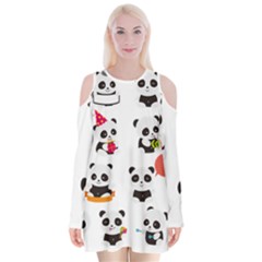 Giant Panda Bear Cuteness Velvet Long Sleeve Shoulder Cutout Dress by Sudhe