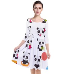 Giant Panda Bear Cuteness Quarter Sleeve Waist Band Dress by Sudhe