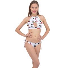 Giant Panda Bear Cuteness Cross Front Halter Bikini Set by Sudhe