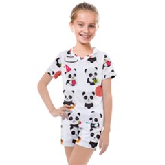 Giant Panda Bear Cuteness Kids  Mesh Tee And Shorts Set