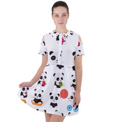 Giant Panda Bear Cuteness Short Sleeve Shoulder Cut Out Dress  by Sudhe