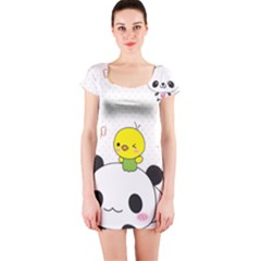 Giant Panda Red Panda Cartoon Drawing Short Sleeve Bodycon Dress by Sudhe