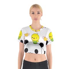 Giant Panda Red Panda Cartoon Drawing Cotton Crop Top by Sudhe