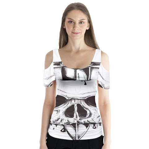 Skull Knife Euclidean Vector Skull Sword Inserted Butterfly Sleeve Cutout Tee  by Sudhe