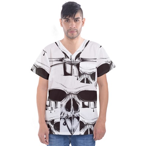 Skull Knife Euclidean Vector Skull Sword Inserted Men s V-neck Scrub Top by Sudhe