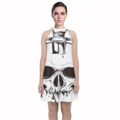 Skull Knife Euclidean Vector Skull Sword Inserted Velvet Halter Neckline Dress  by Sudhe