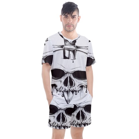 Skull Knife Euclidean Vector Skull Sword Inserted Men s Mesh Tee And Shorts Set by Sudhe