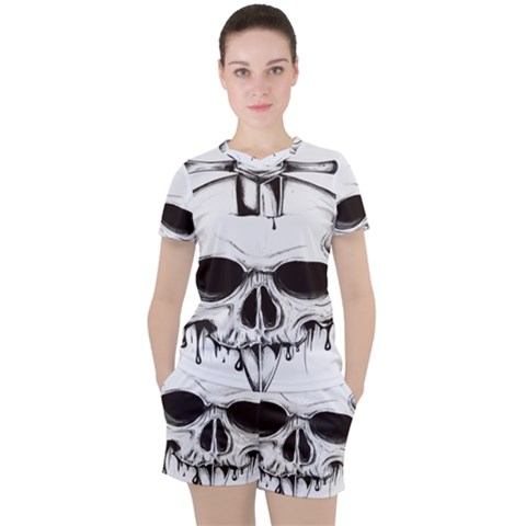 Skull Knife Euclidean Vector Skull Sword Inserted Women s Tee And Shorts Set by Sudhe