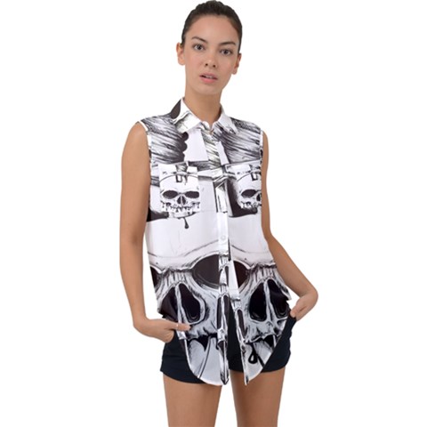 Skull Knife Euclidean Vector Skull Sword Inserted Sleeveless Chiffon Button Shirt by Sudhe