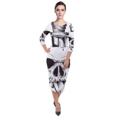 Skull Knife Euclidean Vector Skull Sword Inserted Quarter Sleeve Midi Velour Bodycon Dress by Sudhe