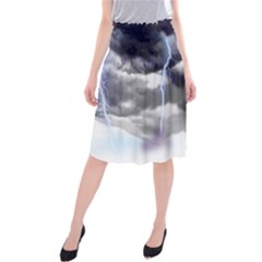 Thunder And Lightning Weather Clouds Painted Cartoon Midi Beach Skirt by Sudhe