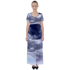 Thunder And Lightning Weather Clouds Painted Cartoon High Waist Short Sleeve Maxi Dress by Sudhe