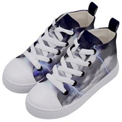 Thunder And Lightning Weather Clouds Painted Cartoon Kids  Mid-top Canvas Sneakers by Sudhe