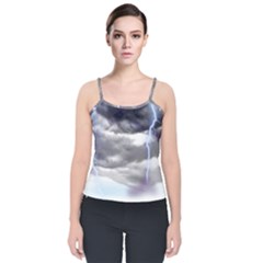 Thunder And Lightning Weather Clouds Painted Cartoon Velvet Spaghetti Strap Top by Sudhe