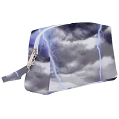 Thunder And Lightning Weather Clouds Painted Cartoon Wristlet Pouch Bag (large)